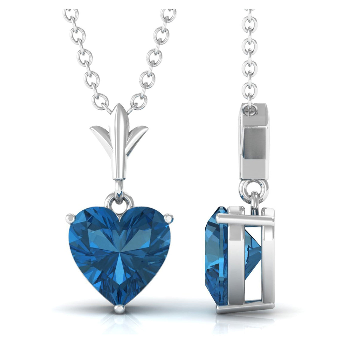 2 CT Heart Shape London Blue Topaz Solitaire Necklace Rosec Jewels