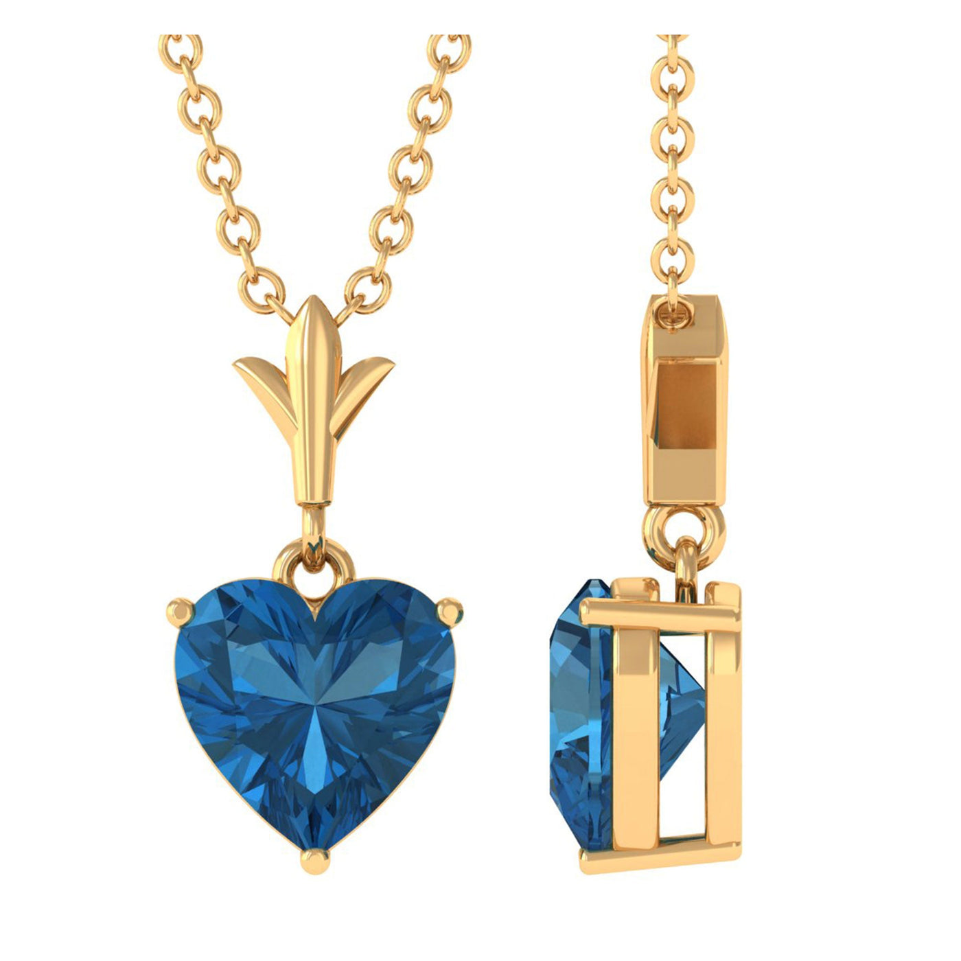 2 CT Heart Shape London Blue Topaz Solitaire Necklace Rosec Jewels