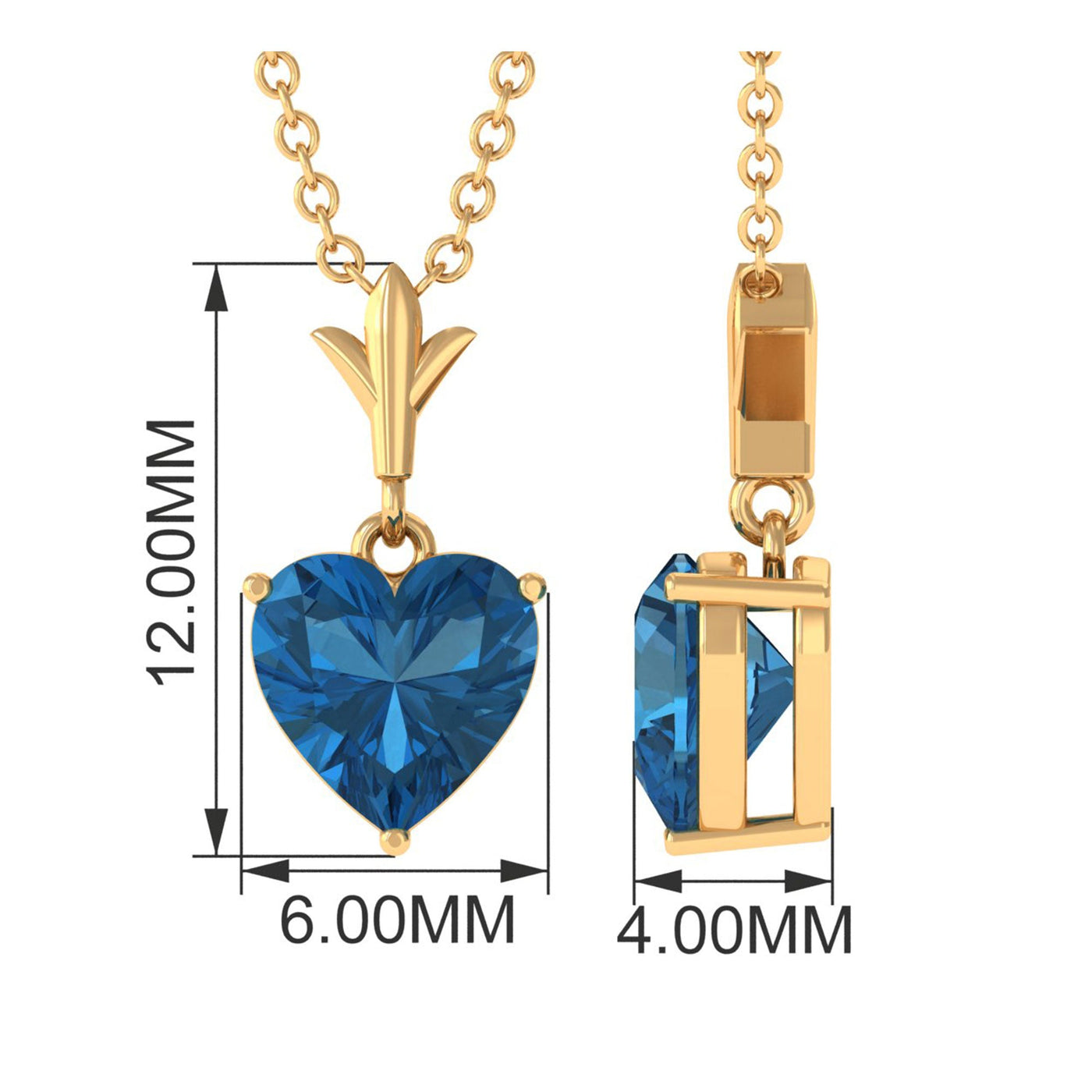 2 CT Heart Shape London Blue Topaz Solitaire Necklace Rosec Jewels