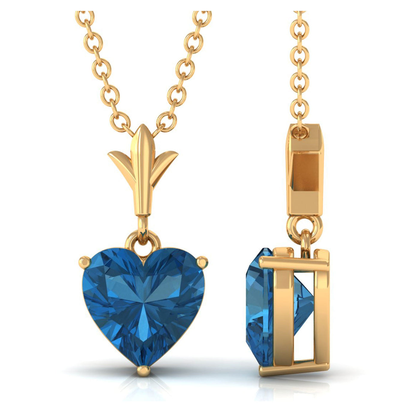 2 CT Heart Shape London Blue Topaz Solitaire Necklace Rosec Jewels
