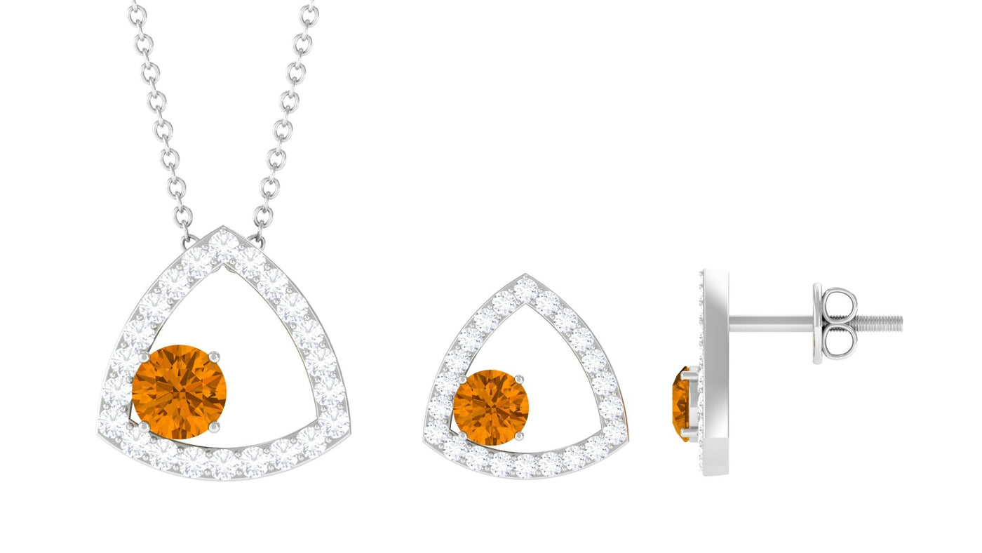 Natural Citrine Geometric Pendant and Earrings Set with Moissanite Rosec Jewels