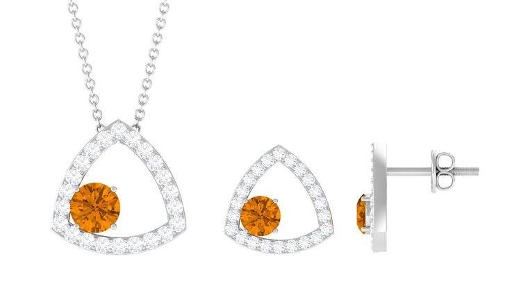 Natural Citrine Geometric Pendant and Earrings Set with Moissanite Rosec Jewels