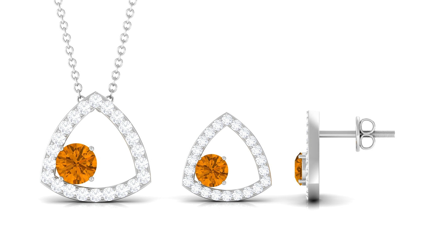 Natural Citrine Geometric Pendant and Earrings Set with Moissanite Rosec Jewels