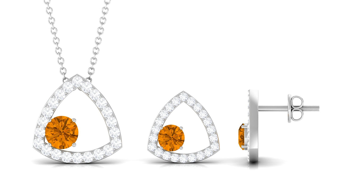 Natural Citrine Geometric Pendant and Earrings Set with Moissanite Rosec Jewels