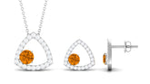 Natural Citrine Geometric Pendant and Earrings Set with Moissanite Rosec Jewels