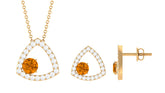 Natural Citrine Geometric Pendant and Earrings Set with Moissanite Rosec Jewels
