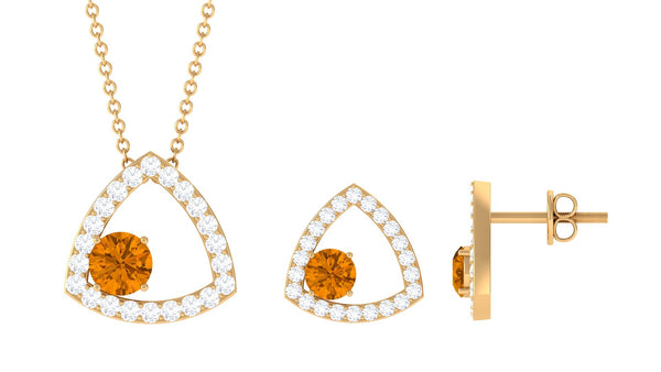 Natural Citrine Geometric Pendant and Earrings Set with Moissanite Rosec Jewels