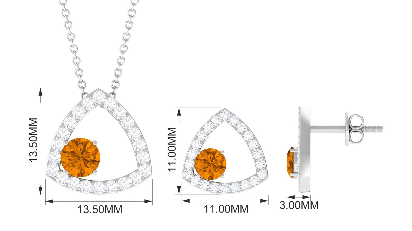 Natural Citrine Geometric Pendant and Earrings Set with Moissanite Rosec Jewels