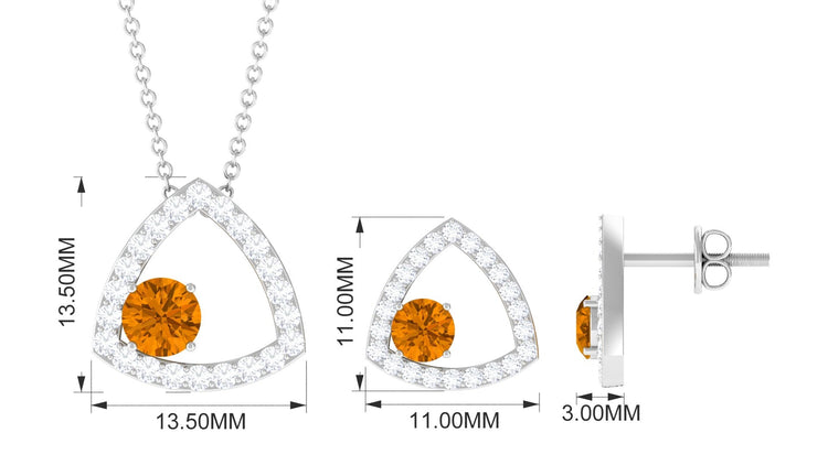 Natural Citrine Geometric Pendant and Earrings Set with Moissanite Rosec Jewels