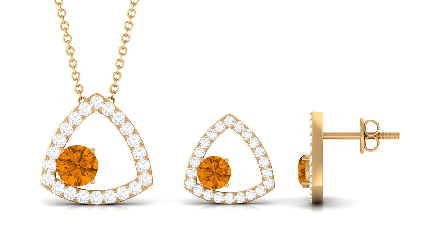 Natural Citrine Geometric Pendant and Earrings Set with Moissanite Rosec Jewels