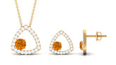 Natural Citrine Geometric Pendant and Earrings Set with Moissanite Rosec Jewels