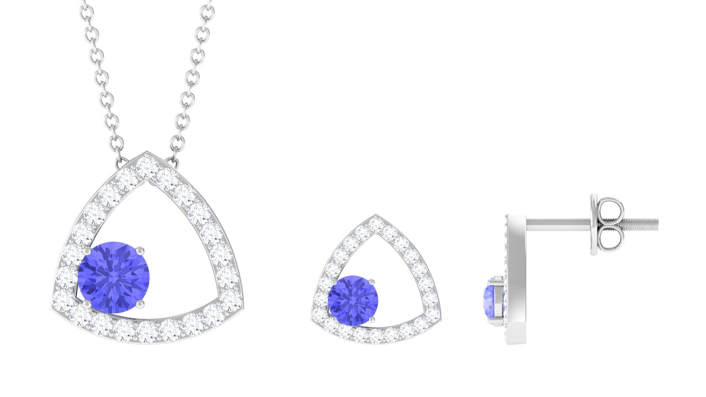 Real Tanzanite and Moissanite Open Triangle Jewelry Set Rosec Jewels