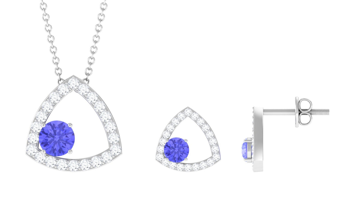 Real Tanzanite and Moissanite Open Triangle Jewelry Set Rosec Jewels