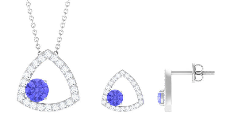Real Tanzanite and Moissanite Open Triangle Jewelry Set Rosec Jewels