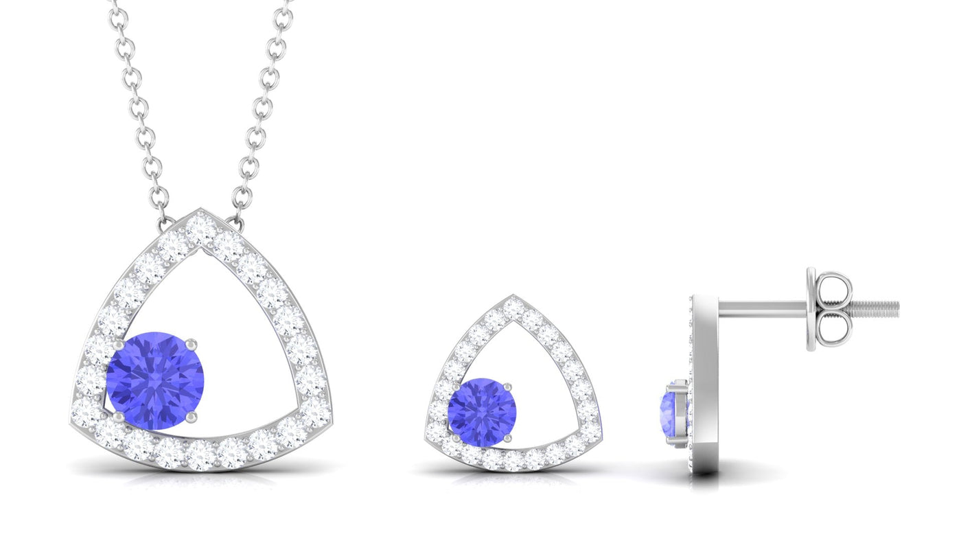 Real Tanzanite and Moissanite Open Triangle Jewelry Set Rosec Jewels
