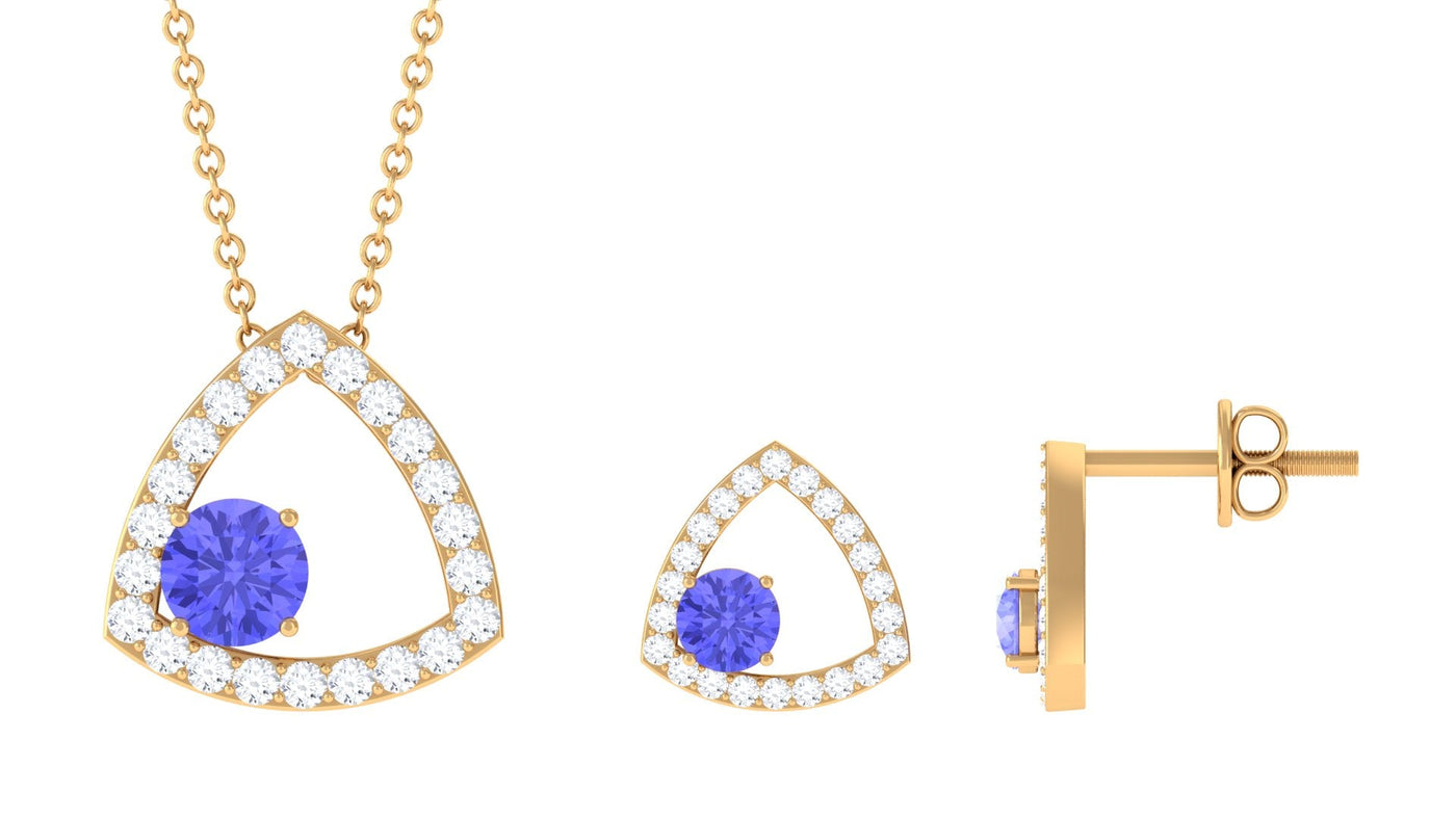 Real Tanzanite and Moissanite Open Triangle Jewelry Set Rosec Jewels
