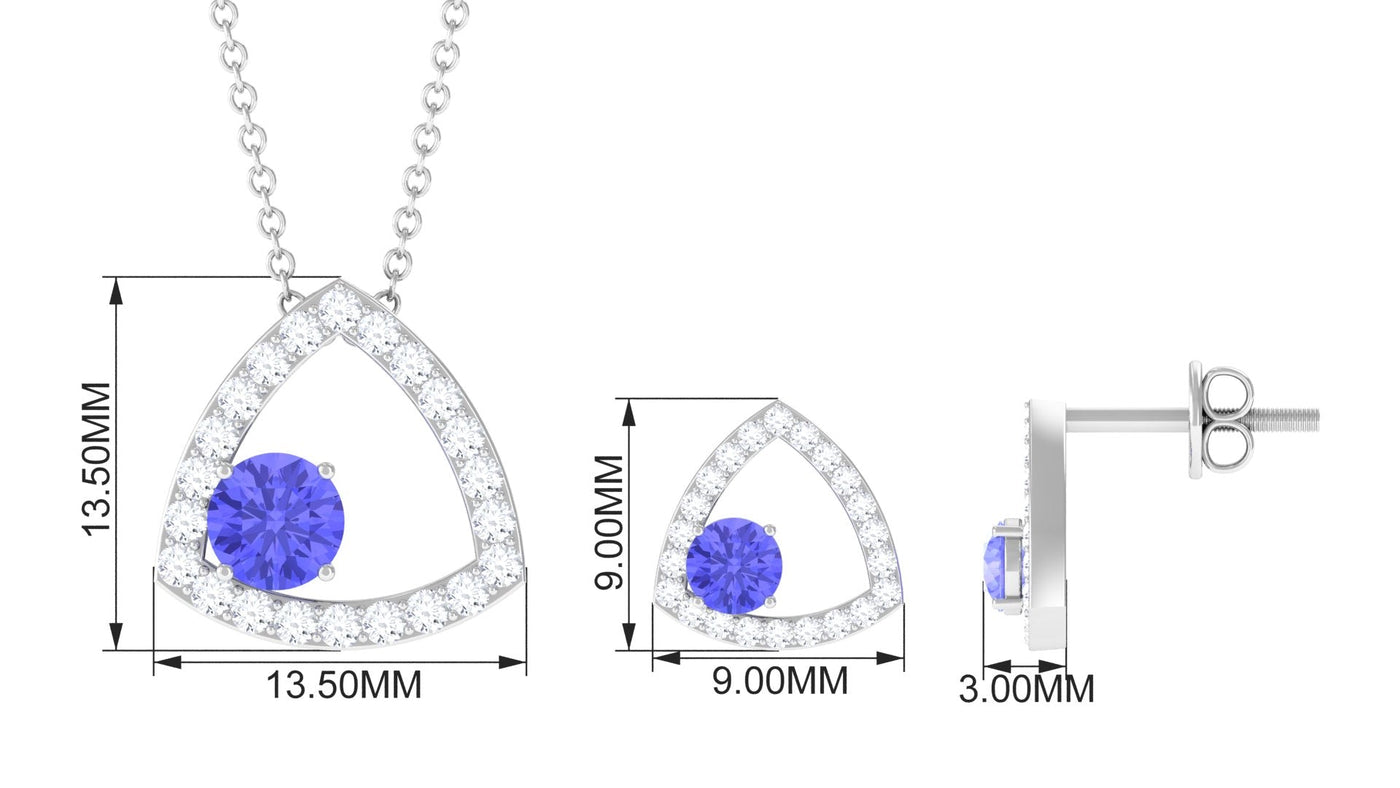 Real Tanzanite and Moissanite Open Triangle Jewelry Set Rosec Jewels