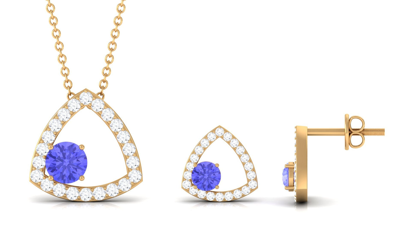 Real Tanzanite and Moissanite Open Triangle Jewelry Set Rosec Jewels