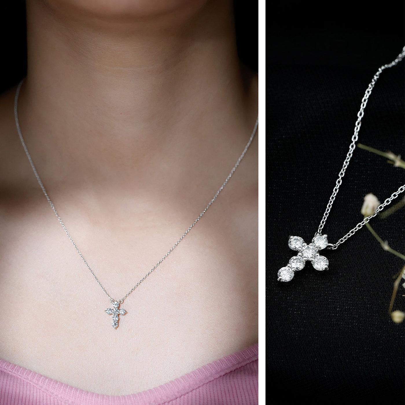 Lab Grown Diamond Religious Cross Pendant Necklace Rosec Jewels