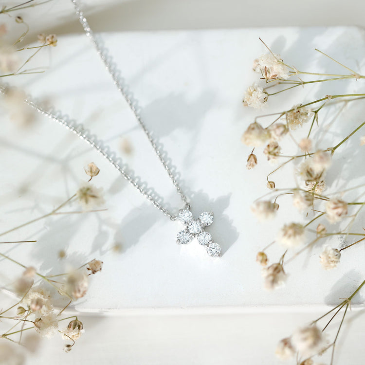 Lab Grown Diamond Religious Cross Pendant Necklace Rosec Jewels