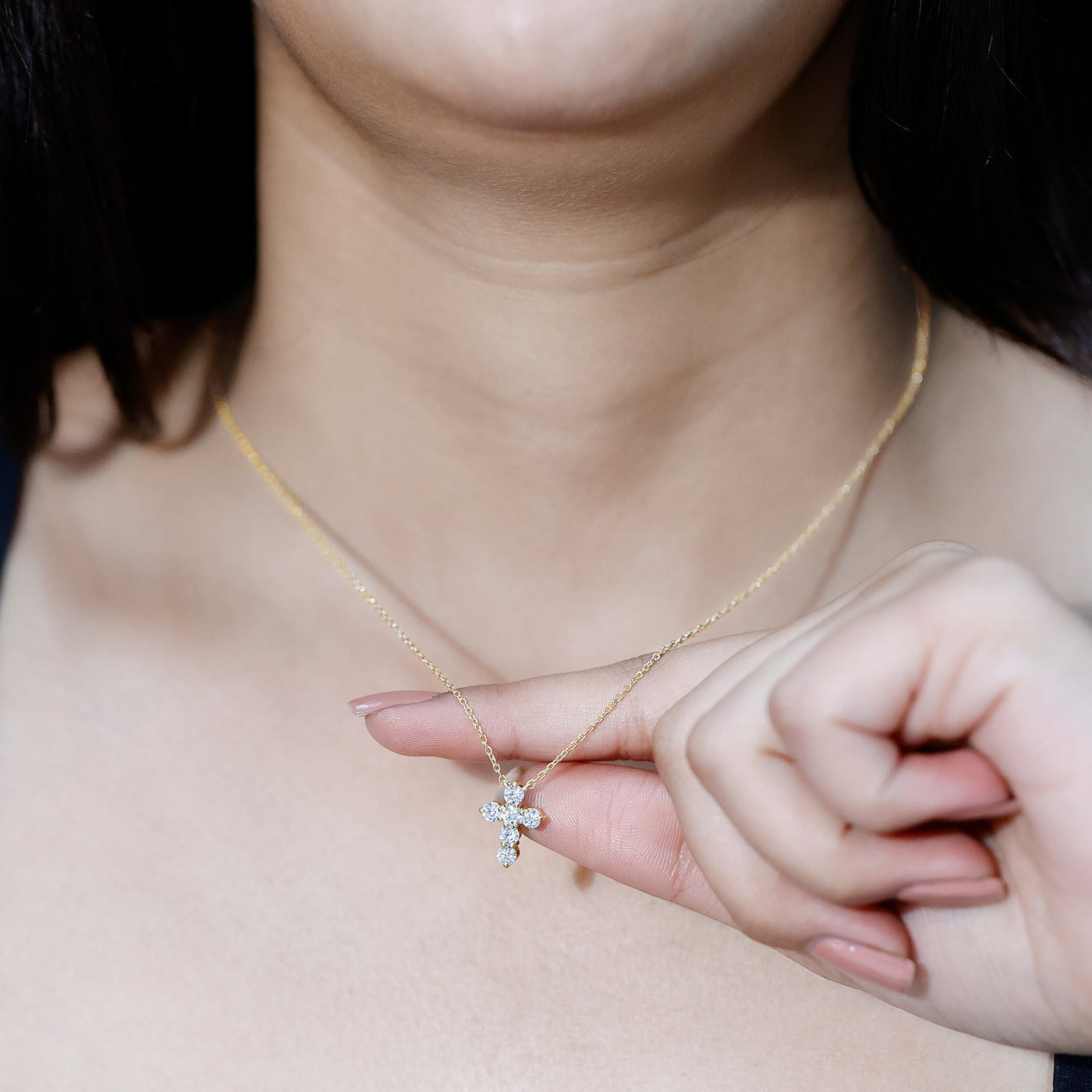 Lab Grown Diamond Religious Cross Pendant Necklace Rosec Jewels