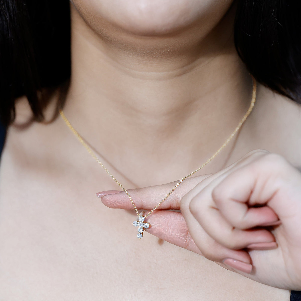 Lab Grown Diamond Religious Cross Pendant Necklace Rosec Jewels
