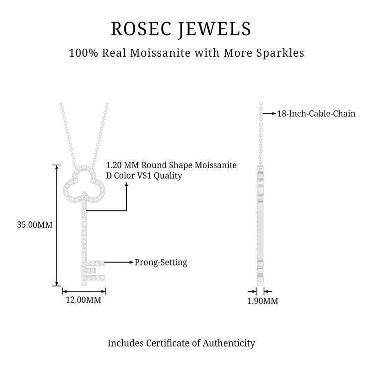 Certified Moissanite Key Pendant Necklace Rosec Jewels