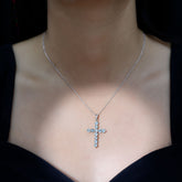 Womens Aquamarine Cross Pendant Necklace with Chain Rosec Jewels