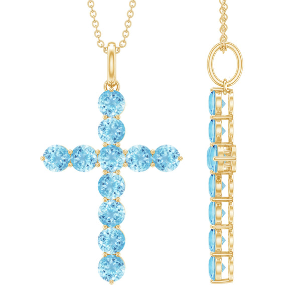 Womens Aquamarine Cross Pendant Necklace with Chain Rosec Jewels
