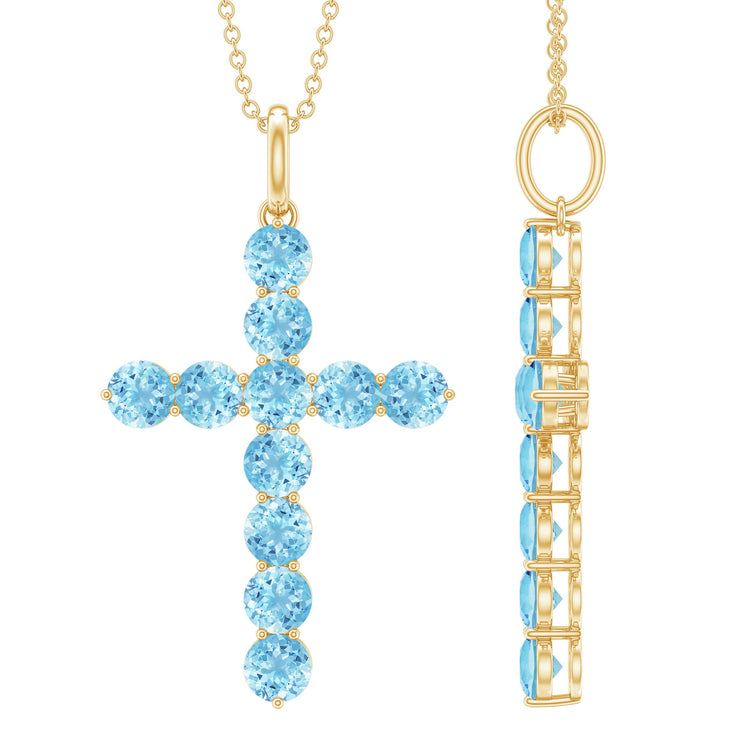 Womens Aquamarine Cross Pendant Necklace with Chain Rosec Jewels