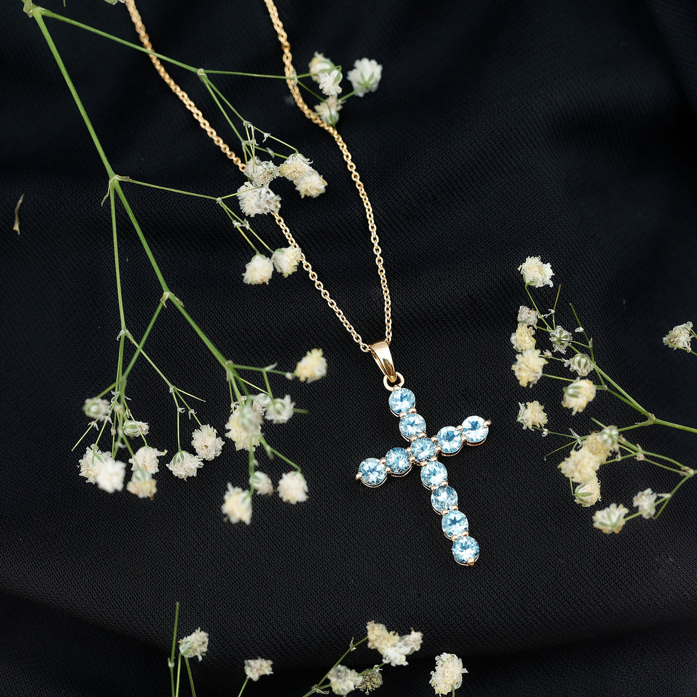 Womens Aquamarine Cross Pendant Necklace with Chain Rosec Jewels