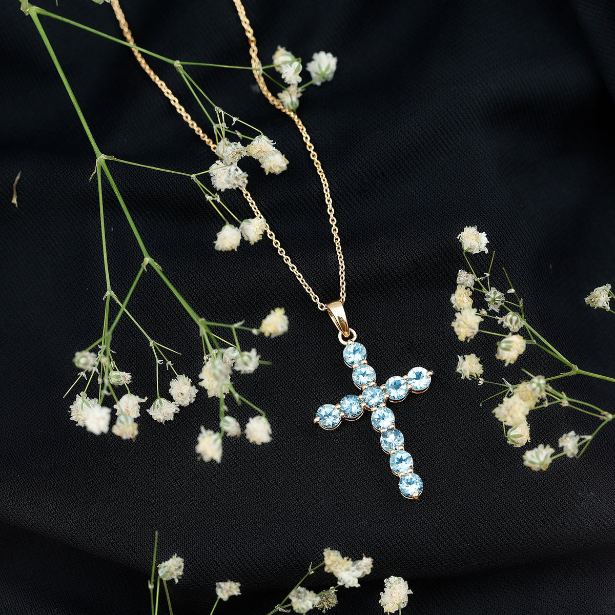 Womens Aquamarine Cross Pendant Necklace with Chain Rosec Jewels