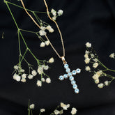 Womens Aquamarine Cross Pendant Necklace with Chain Rosec Jewels