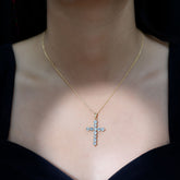 Womens Aquamarine Cross Pendant Necklace with Chain Rosec Jewels