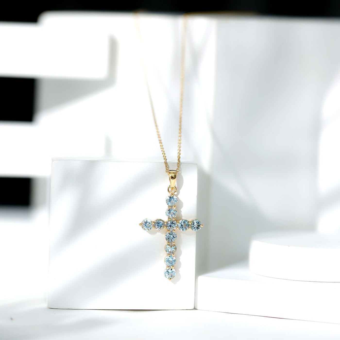 Womens Aquamarine Cross Pendant Necklace with Chain Rosec Jewels
