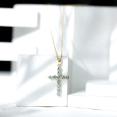 Womens Aquamarine Cross Pendant Necklace with Chain Rosec Jewels
