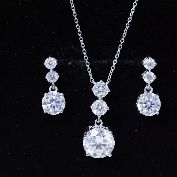 Moissanite 3 Stone Dangle Necklace and Earrings Set Rosec Jewels