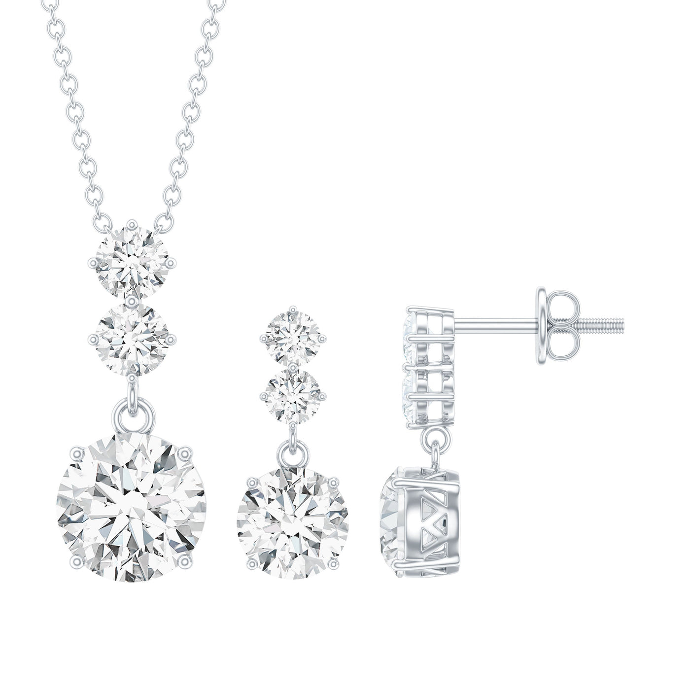 Moissanite 3 Stone Dangle Necklace and Earrings Set Rosec Jewels