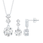 Moissanite 3 Stone Dangle Necklace and Earrings Set Rosec Jewels