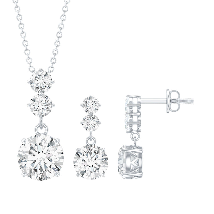 Moissanite 3 Stone Dangle Necklace and Earrings Set Rosec Jewels