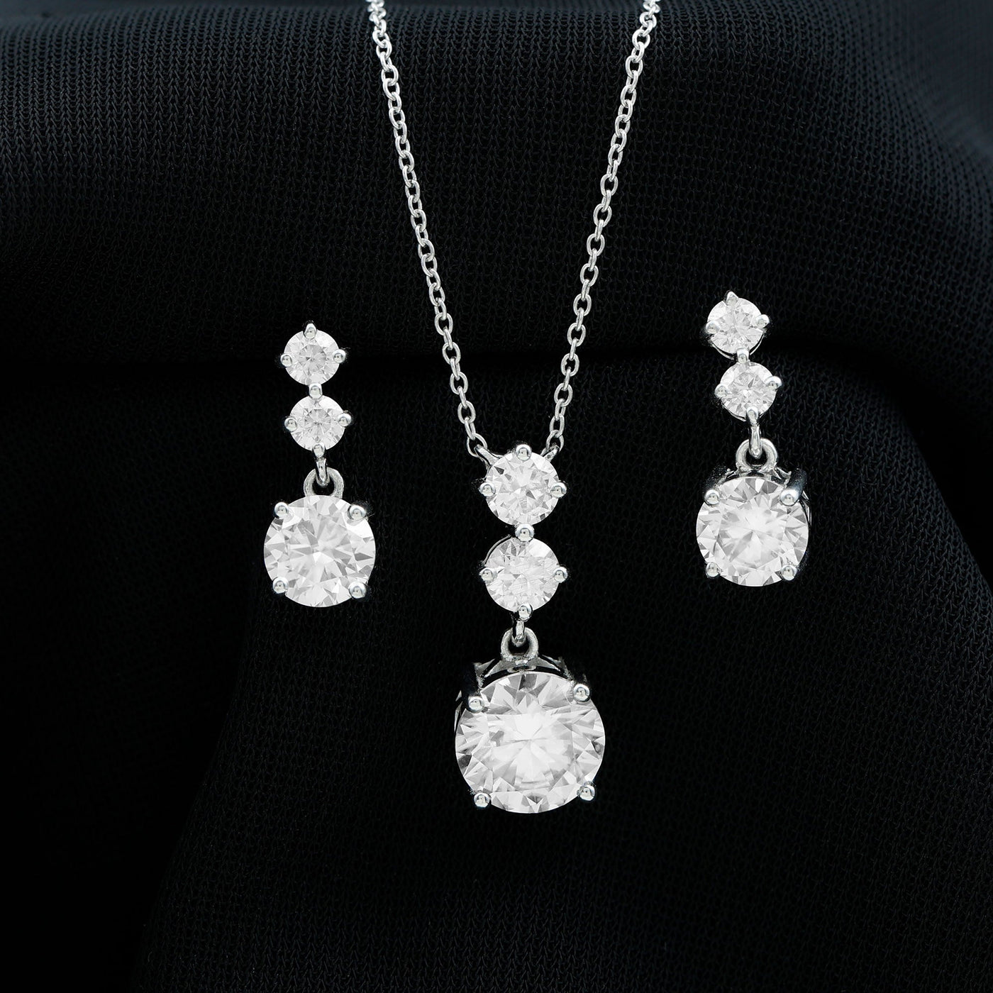 Moissanite 3 Stone Dangle Necklace and Earrings Set Rosec Jewels
