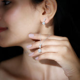 Moissanite 3 Stone Dangle Necklace and Earrings Set Rosec Jewels