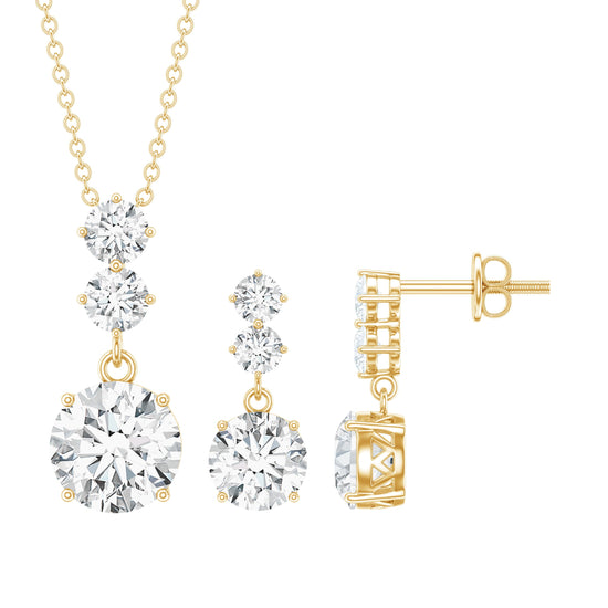 Moissanite 3 Stone Dangle Necklace and Earrings Set Rosec Jewels