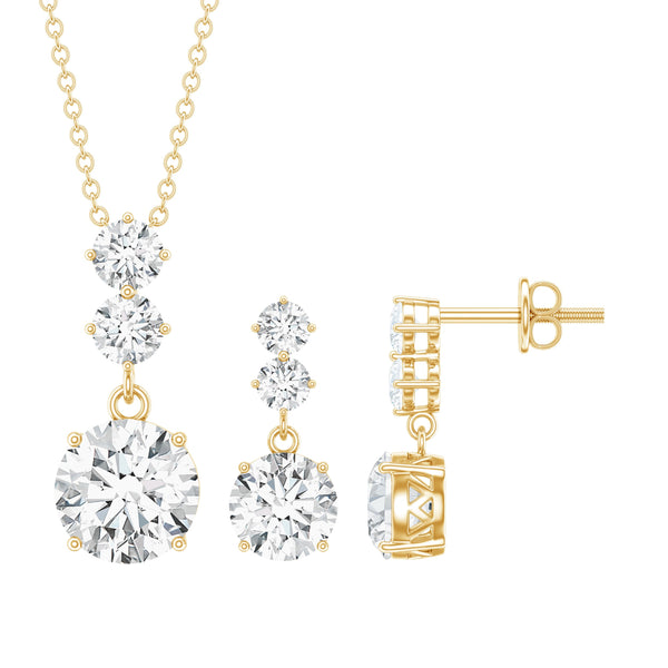 Moissanite 3 Stone Dangle Necklace and Earrings Set Rosec Jewels