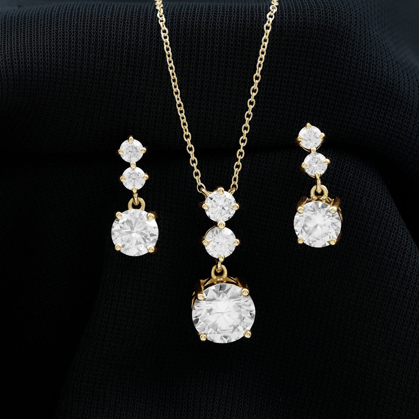 Moissanite 3 Stone Dangle Necklace and Earrings Set Rosec Jewels