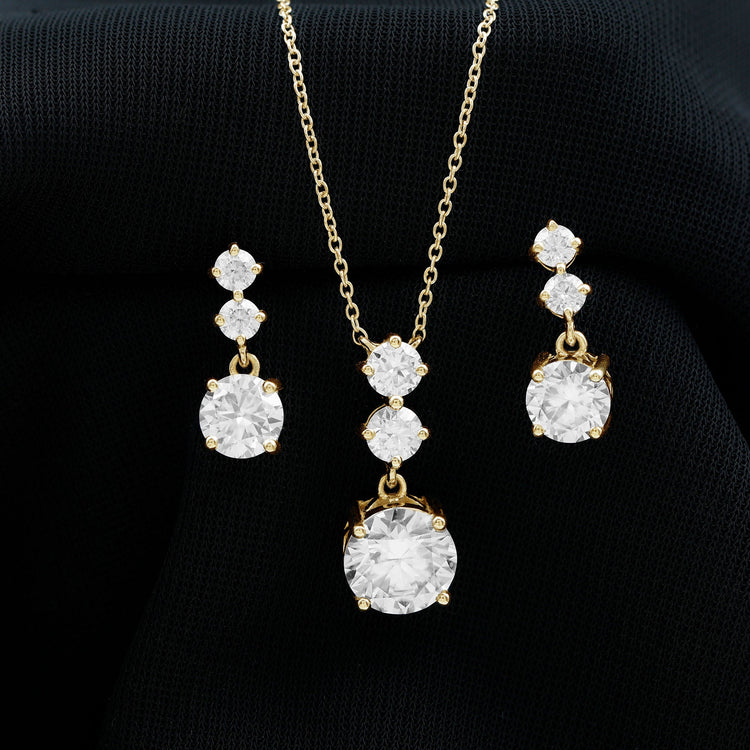 Moissanite 3 Stone Dangle Necklace and Earrings Set Rosec Jewels