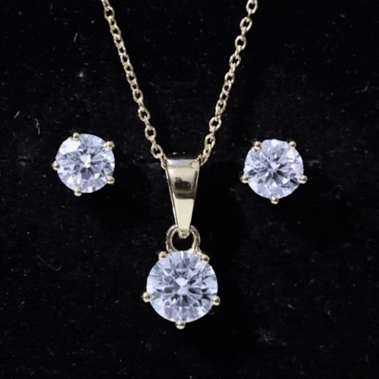 Certified Round Shape Moissanite Solitaire Jewelry Set Rosec Jewels
