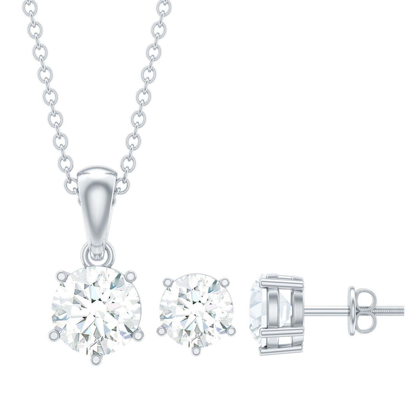 Certified Round Shape Moissanite Solitaire Jewelry Set Rosec Jewels