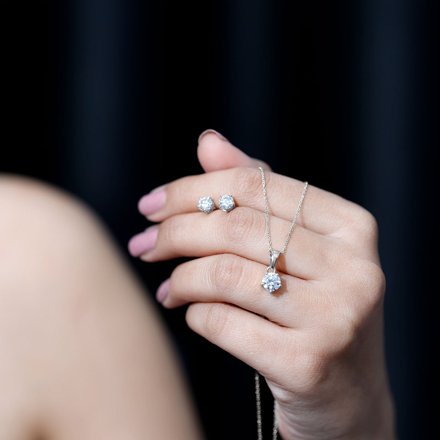 Certified Round Shape Moissanite Solitaire Jewelry Set Rosec Jewels