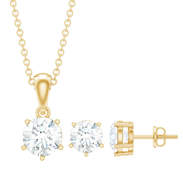 Certified Round Shape Moissanite Solitaire Jewelry Set Rosec Jewels